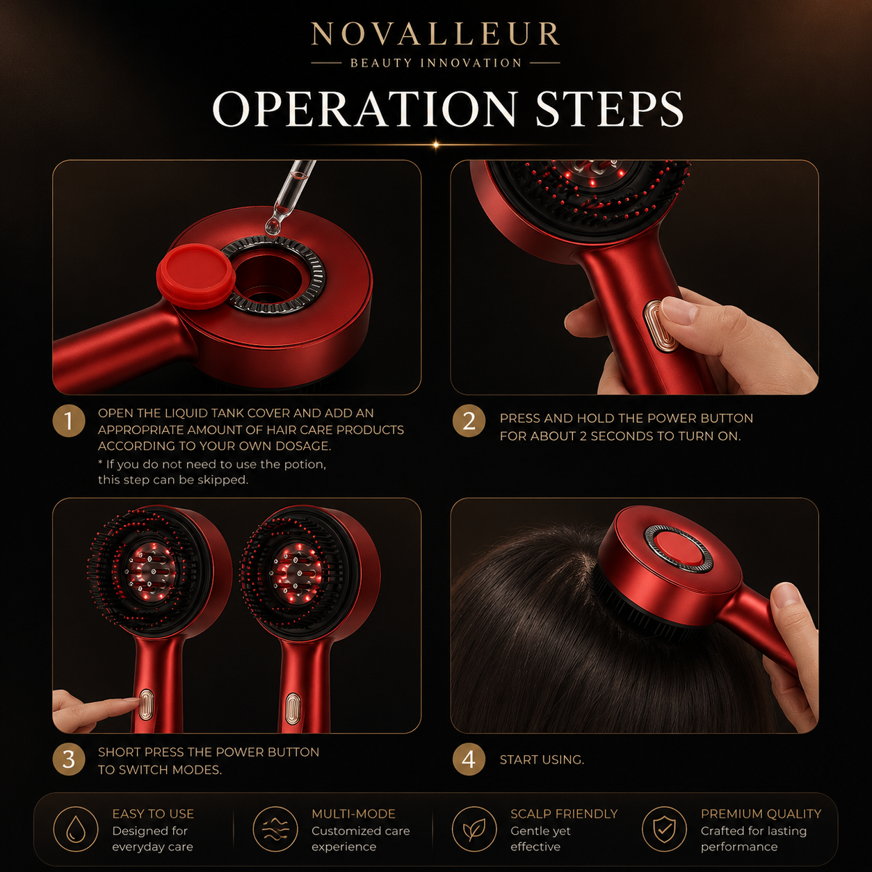 Novalleur™ 3-in-1 Red Light Scalp Massager & Oil Diffuser